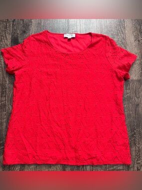 Marc New York Women’s XL Red Lace Overlay Short Sleeve Top